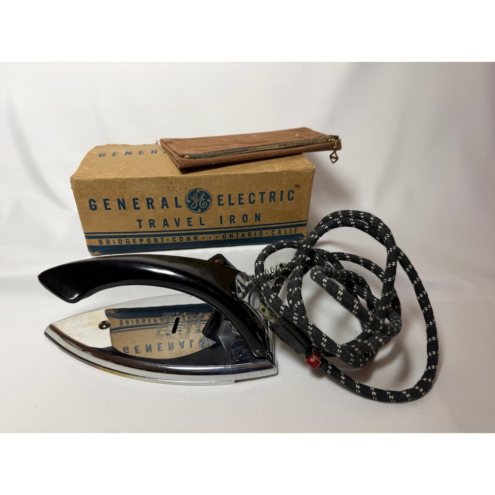 Vintage GE General Electric Travel Iron 139F18 Mid Century Chrome Box Works